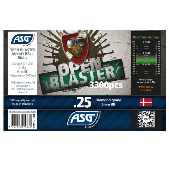 ASG - Billes bio Open Blaster - 0.25g - 3300Bbs - Blanches - Elite Airsoft