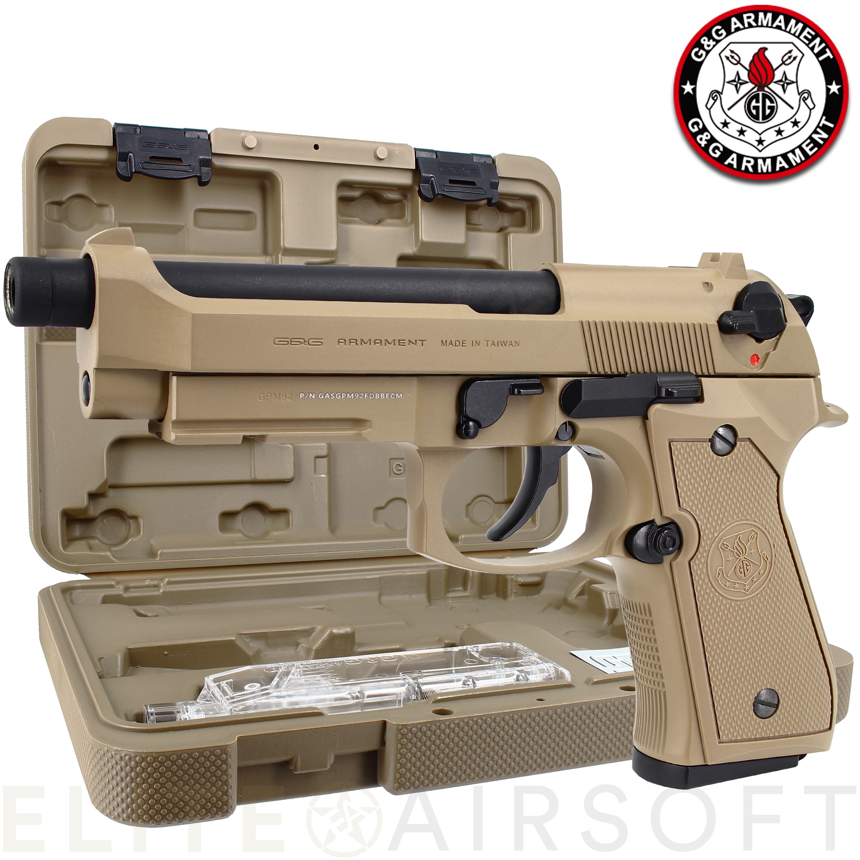 G&G - Pistolet GPM92 - GBB - Gaz - Tan (0.9joules) - Elite Airsoft