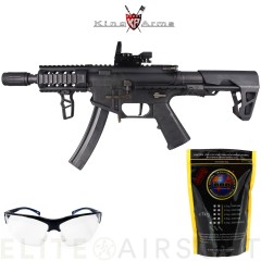 King Arms - Carabine PDW9 SBR Shorty + viseur point rouge + poignée tactique aluminium - AEG - noir  (1 Joule)