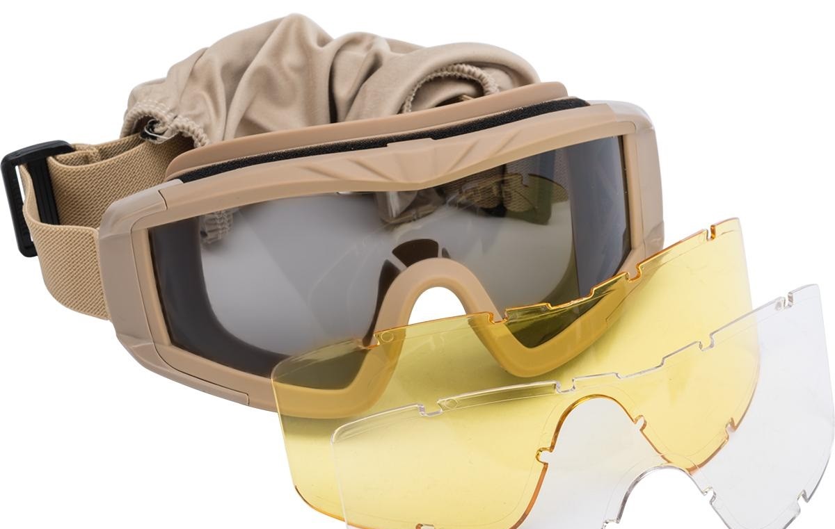 Tactical OPS - Masque de protection des yeux avec écran jaune /transparent  / fumé - TAN - Elite Airsoft
