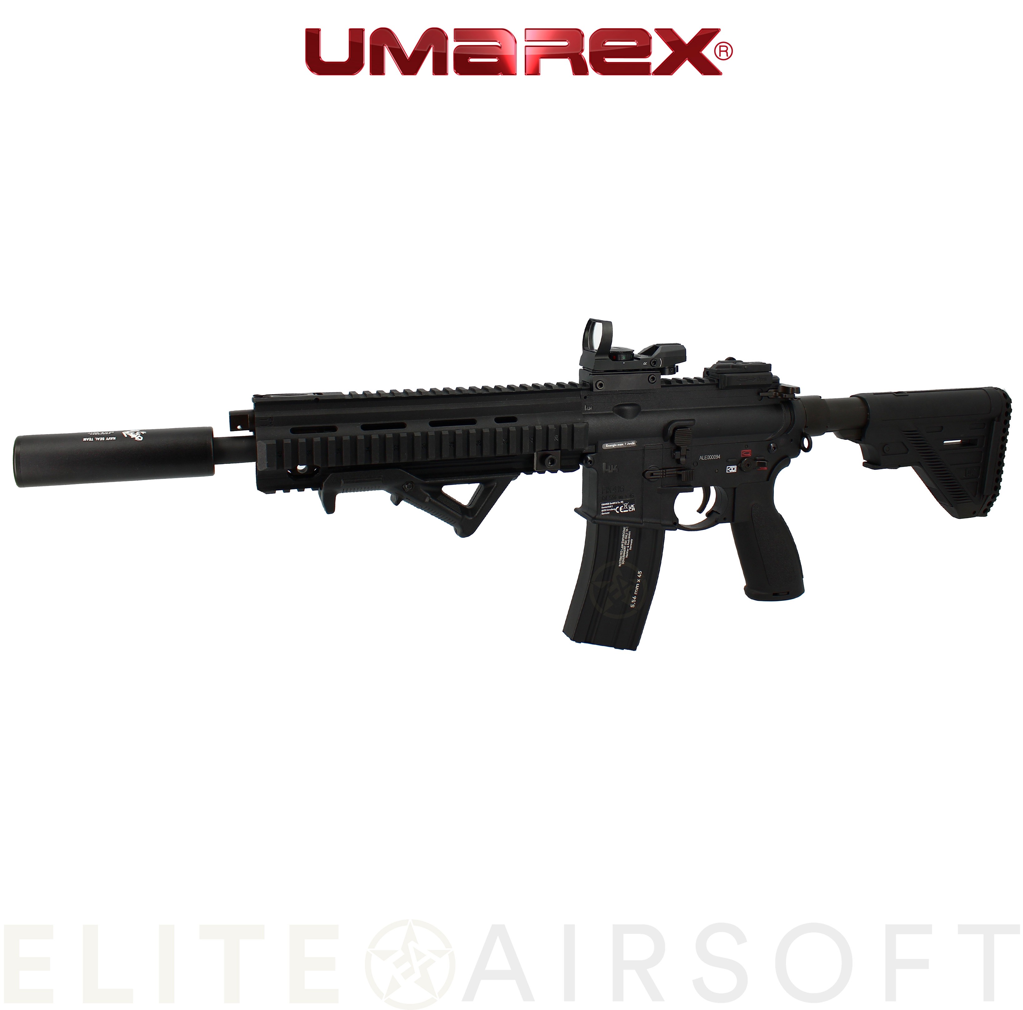 Umarex - PACK Hk416 A5 sportline NOIR + poignée angular + viseur point  rouge + silencieux (1.1 joule) - Elite Airsoft